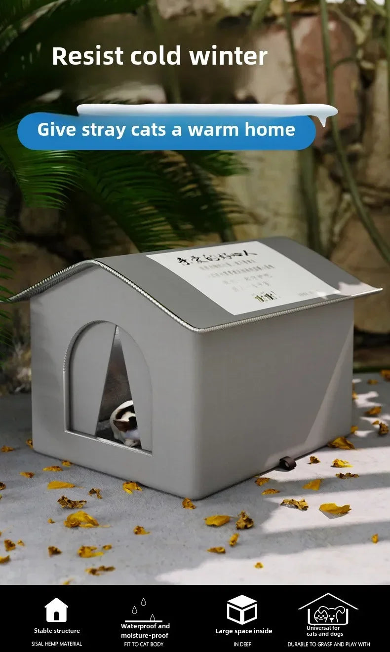 Four Seasons Cat House Outdoor Waterproof Pet Shelter for Cold Weather Stray Cats Dogs Thermal Insulated Windproof Design