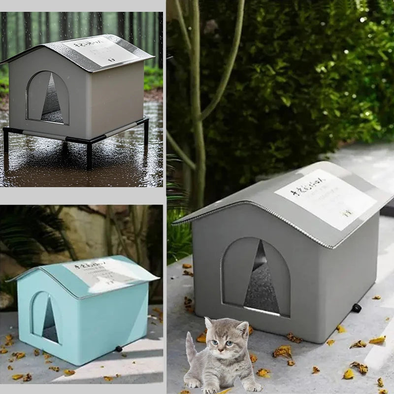 Four Seasons Cat House Outdoor Waterproof Pet Shelter for Cold Weather Stray Cats Dogs Thermal Insulated Windproof Design