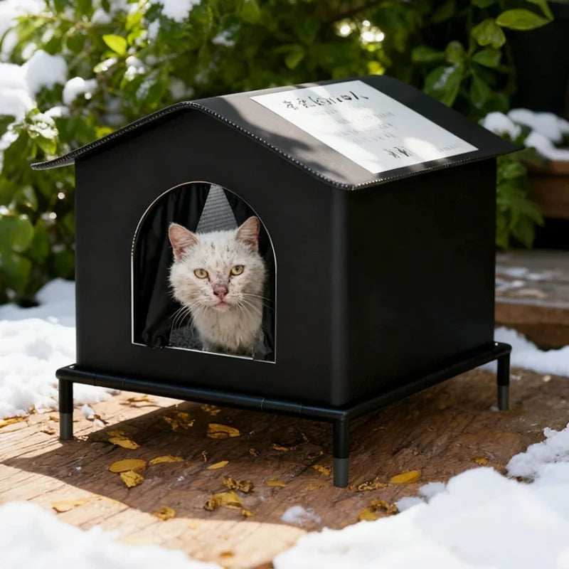 Four Seasons Cat House Outdoor Waterproof Pet Shelter for Cold Weather Stray Cats Dogs Thermal Insulated Windproof Design