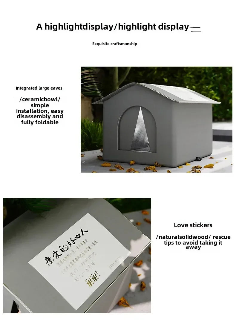 Four Seasons Cat House Outdoor Waterproof Pet Shelter for Cold Weather Stray Cats Dogs Thermal Insulated Windproof Design