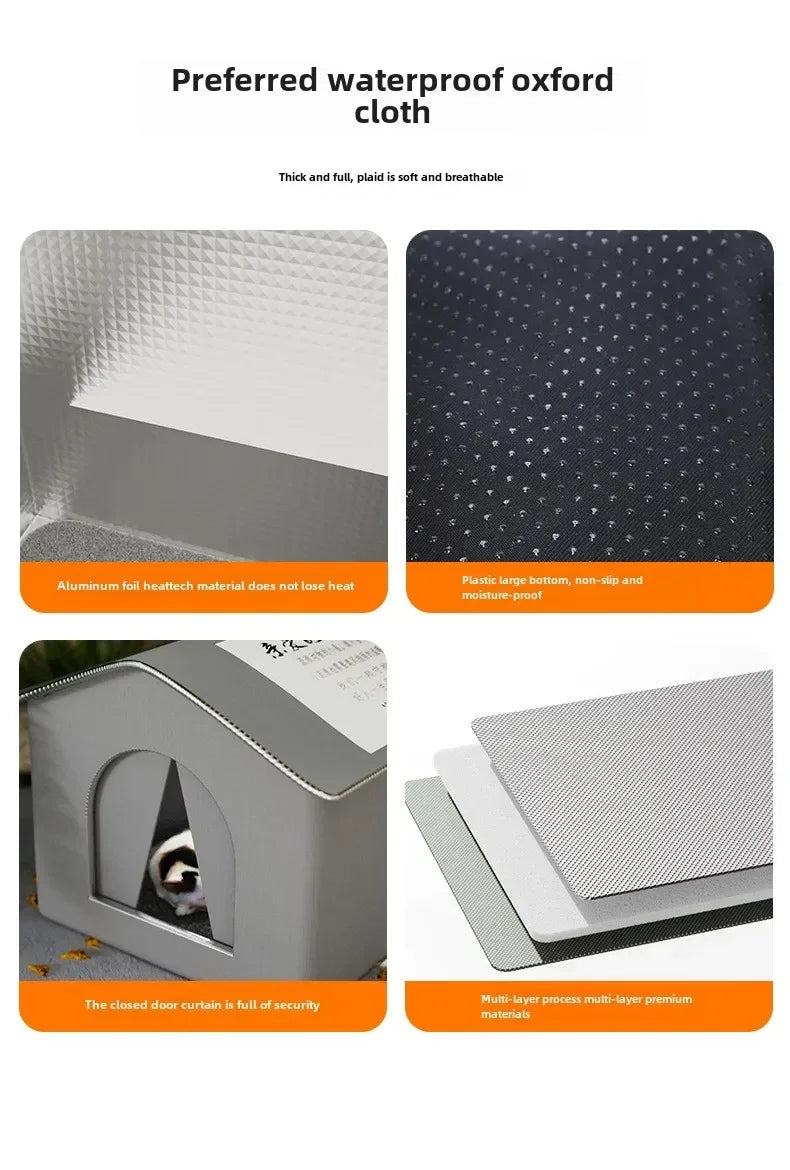 Four Seasons Cat House Outdoor Waterproof Pet Shelter for Cold Weather Stray Cats Dogs Thermal Insulated Windproof Design