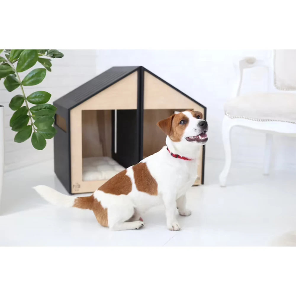 Modern House for Pet Pet Indoor Furniture Double Door Wood Cat Dog House Cave With Mat Dogs Cats Wooden Dog Kennel Crate Pet Bed