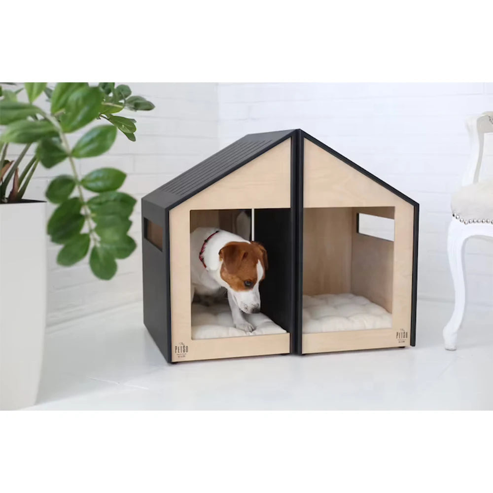 Modern House for Pet Pet Indoor Furniture Double Door Wood Cat Dog House Cave With Mat Dogs Cats Wooden Dog Kennel Crate Pet Bed