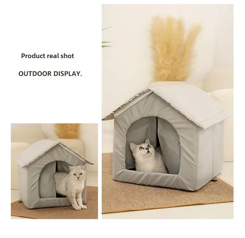 Four Seasons Cat House Outdoor Waterproof Pet Shelter for Cold Weather Stray Cats Dogs Thermal Insulated Windproof Design