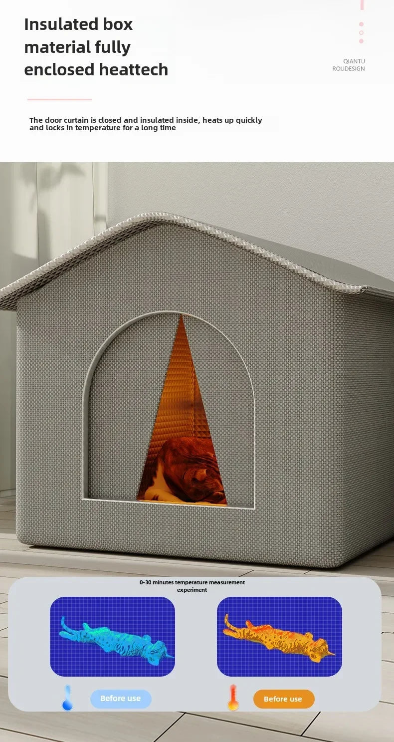 Four Seasons Cat House Outdoor Waterproof Pet Shelter for Cold Weather Stray Cats Dogs Thermal Insulated Windproof Design