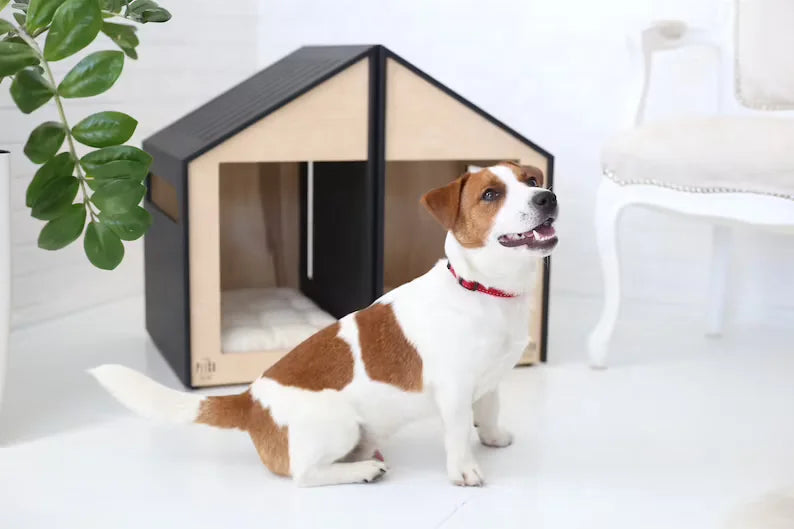 Modern House for Pet Pet Indoor Furniture Double Door Wood Cat Dog House Cave With Mat Dogs Cats Wooden Dog Kennel Crate Pet Bed