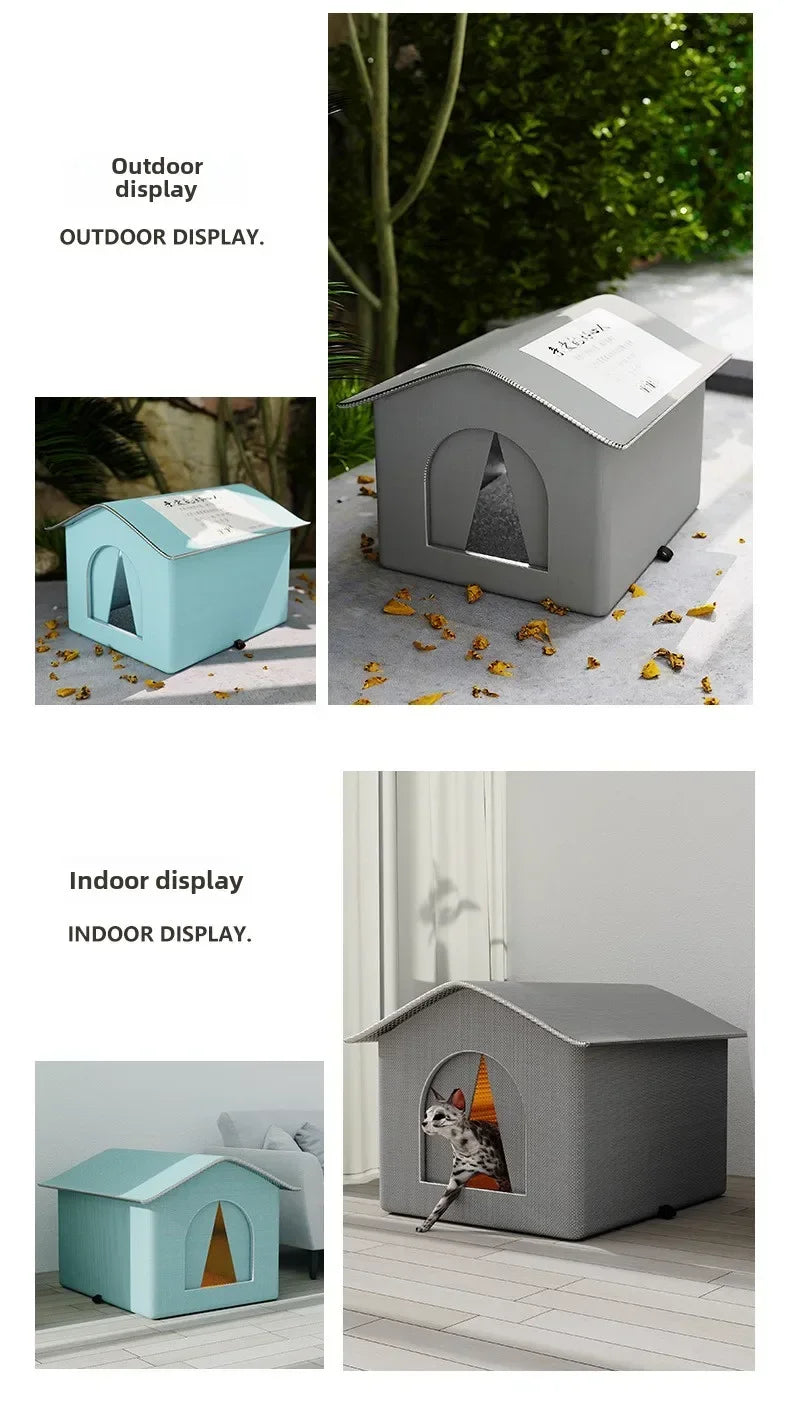 Four Seasons Cat House Outdoor Waterproof Pet Shelter for Cold Weather Stray Cats Dogs Thermal Insulated Windproof Design