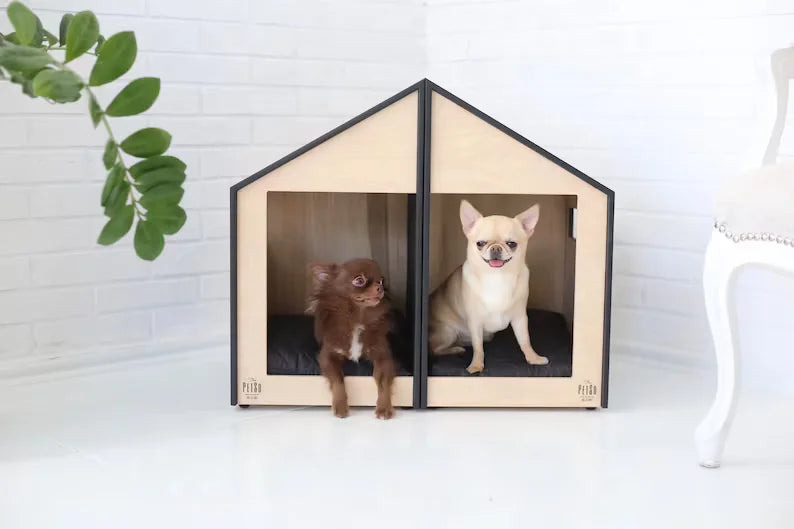 Modern House for Pet Pet Indoor Furniture Double Door Wood Cat Dog House Cave With Mat Dogs Cats Wooden Dog Kennel Crate Pet Bed