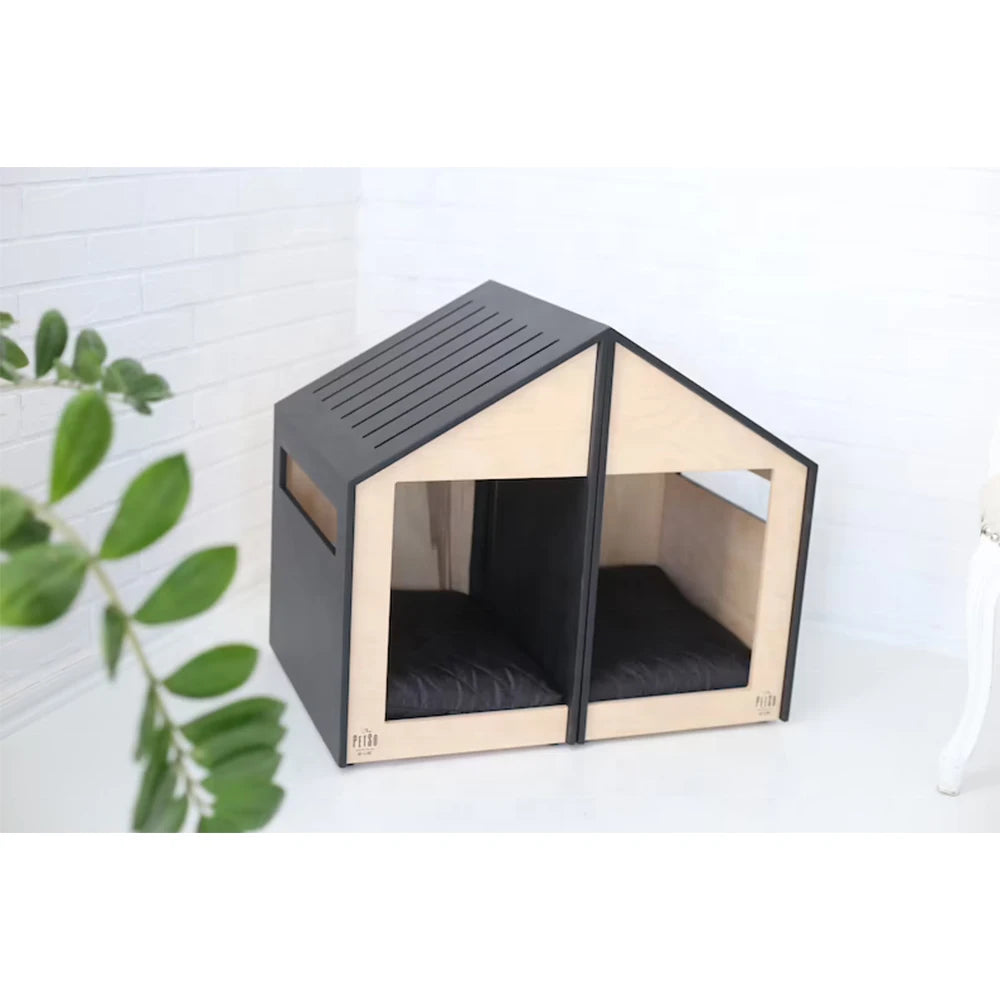 Modern House for Pet Pet Indoor Furniture Double Door Wood Cat Dog House Cave With Mat Dogs Cats Wooden Dog Kennel Crate Pet Bed